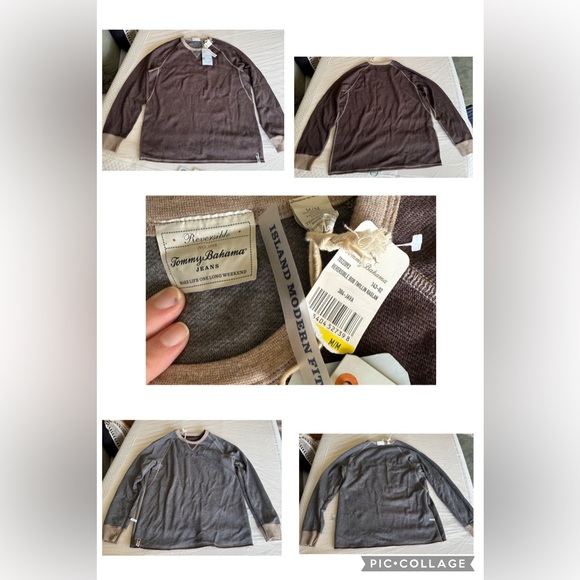 NWT Tommy Bahama Men's Brown and Gray Reversible Crewneck Sweater Medium - Picture 1 of 1